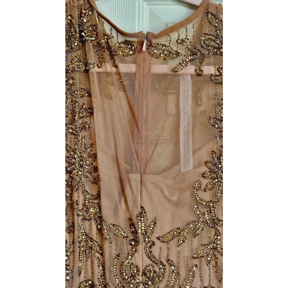 Mac Duggal Beaded Illusion Puff Sleeve Gown - Nude Gold Size 16 - NWT - Picture 8 of 14